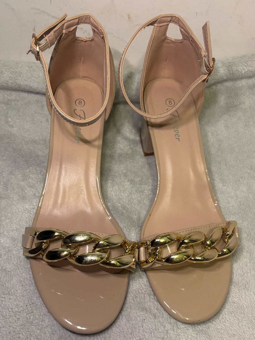 Nude Short Block Heel with Gold Chain
